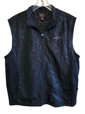 Greg Norman Black Camo Vest Large Polyester Shark Logo Zip golf outdoor